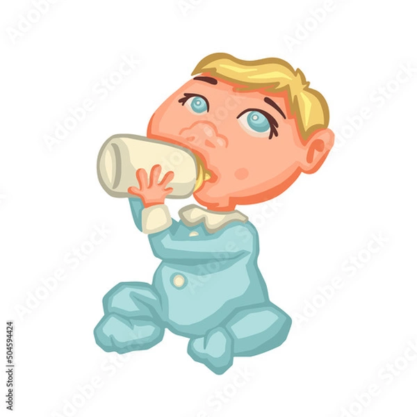 Obraz little baby eats from a bottle, pacifier vector