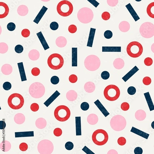 Obraz Pink, red, and navy circles and lines scattered pattern