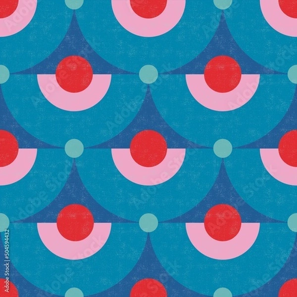 Obraz Mid-century modern retro blue, pink, and red flowers