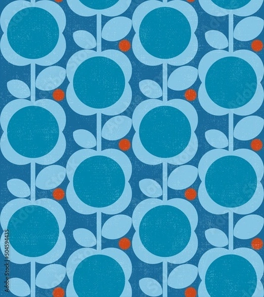 Obraz mid century modern blue floral pattern