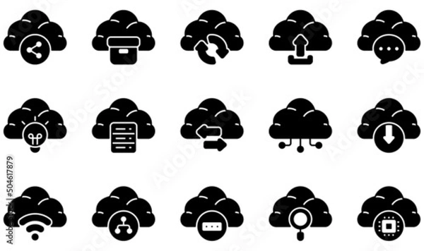Fototapeta Set of Vector Icons Related to Cloud Technology. Contains such Icons as Settings, Cloud Upload, Communication, Data Center, Infrastructure, Management and more.