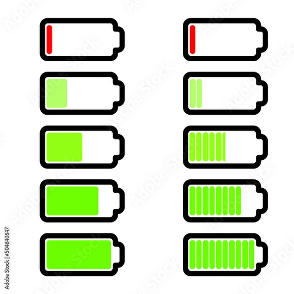 Fototapeta Battery charge indicator icons, vector graphics