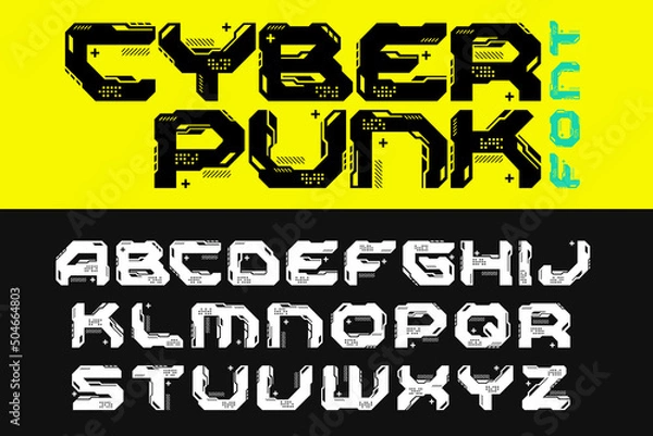 Obraz Cyberpunk Technology Futuristic Font Vector Design Style.