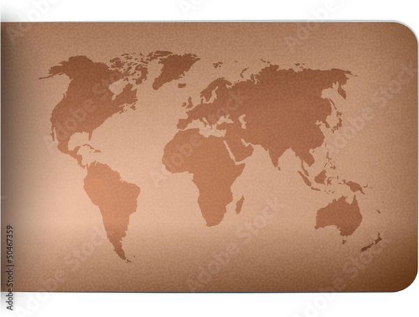 Fototapeta World map on leather texture background