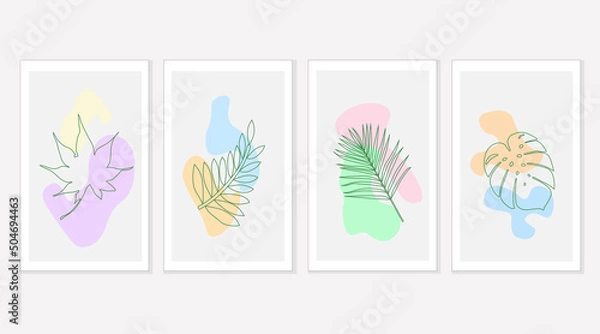 Fototapeta A set of vector images in a frame beautiful natural leaf pattern Used to decorate and display