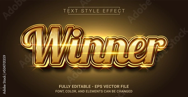 Fototapeta Winner Text Style Effect. Editable Graphic Text Template.