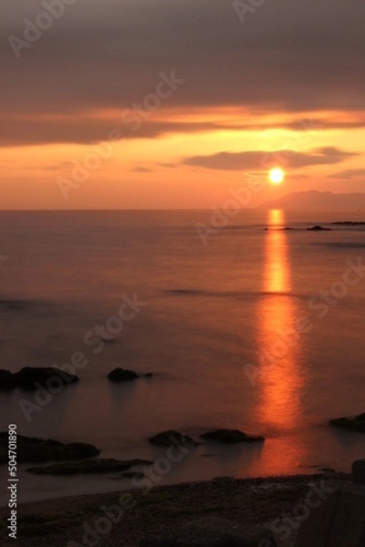 Fototapeta SDGs地球　海とソラ！山口県の夕日と海の輝くヒカリ！