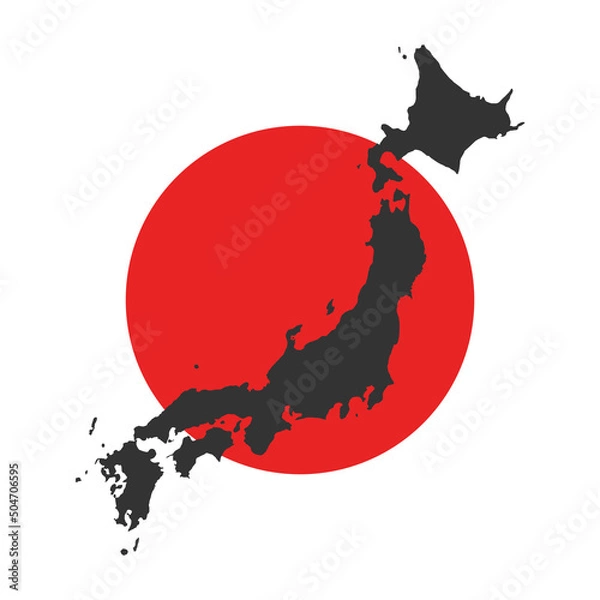 Obraz Japan black map and flag vector concept