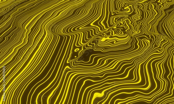 Obraz 3D abstract yellow stripped topography.
