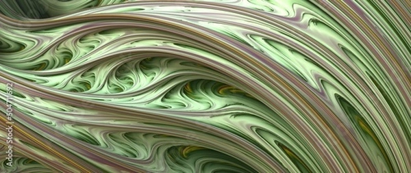 Fototapeta Abstract Computer generated Fractal design. 3D Aliens Illustration of a Beautiful infinite mathematical mandelbrot set fractal green wave