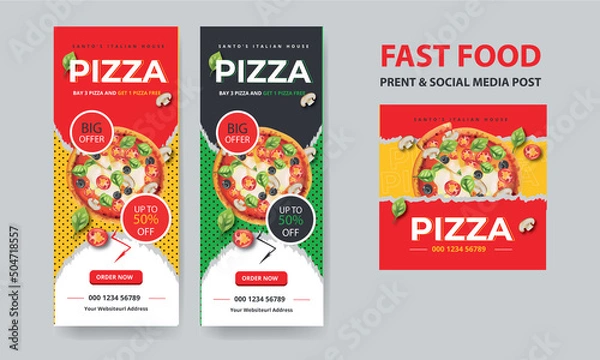 Obraz Healthy fast food menu or pizza social media marketing roll-up banner post.