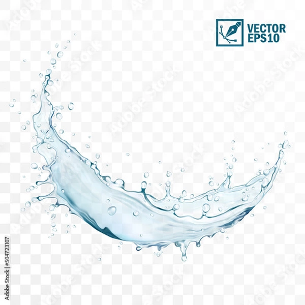 Obraz 3D realistic transparent isolated vector splash of water with drops in the form of a circle or vortex on light background