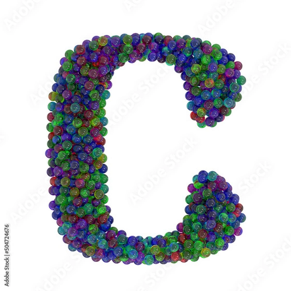 Fototapeta Letter C made of colorful glass balls, isolated on white, 3d rendering