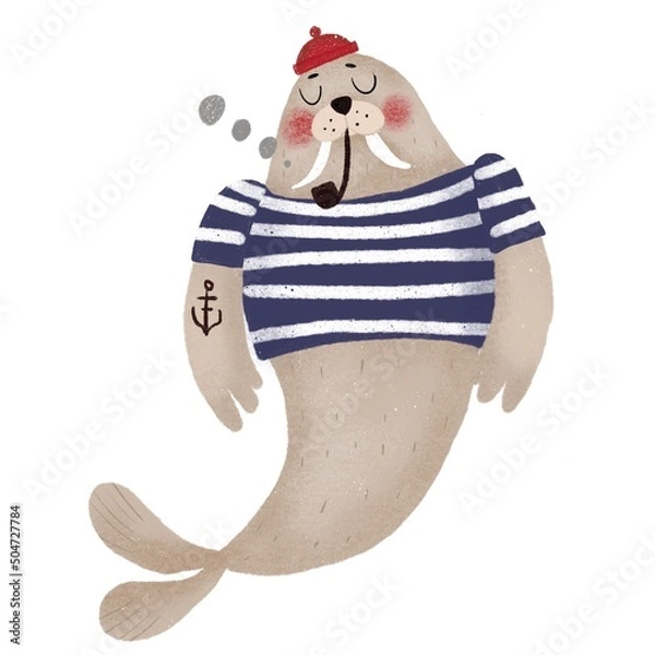 Fototapeta Walrus on white background 