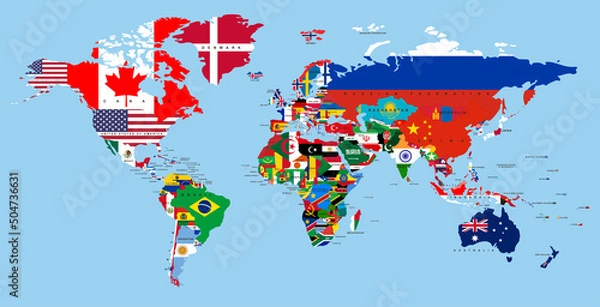 Obraz Vector map of the world with countries in the form of national flags
