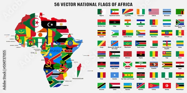 Obraz 56 Vector national flags and map of Africa