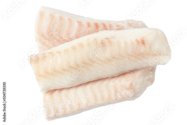 Fototapeta Frozen cod fish loins without skin isolated on white.