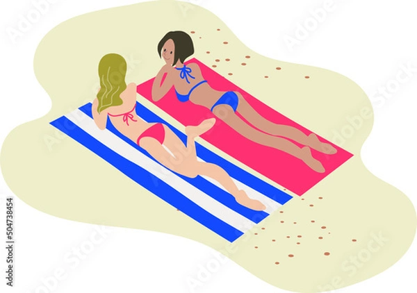 Obraz ビーチで日焼けをする女性二人