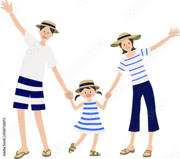 Obraz ボーダーのペアルックを着る親子