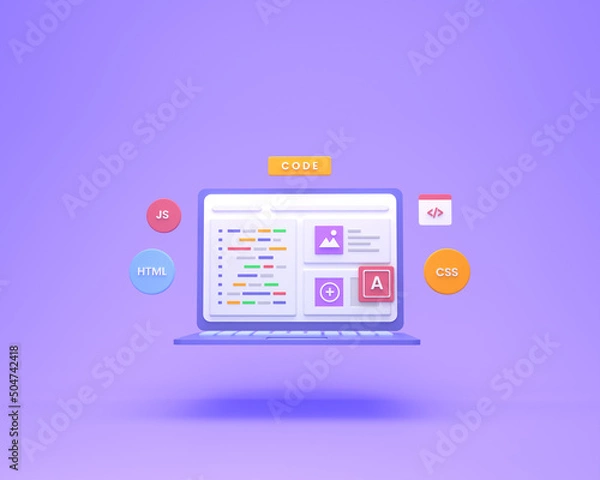 Obraz 3D Render web development, software development, web design, coding and programming