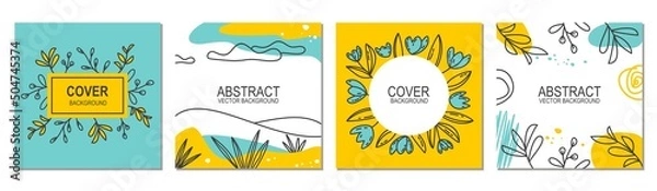 Fototapeta Modern vector abstract square templates with floral and geometric elements. Modern backgrounds for social media posts, mobile apps, posters, cards, flyers, banner design and online advertising.
