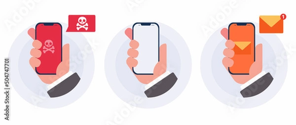 Fototapeta Hand holding a smartphone , Notification on smartphone.