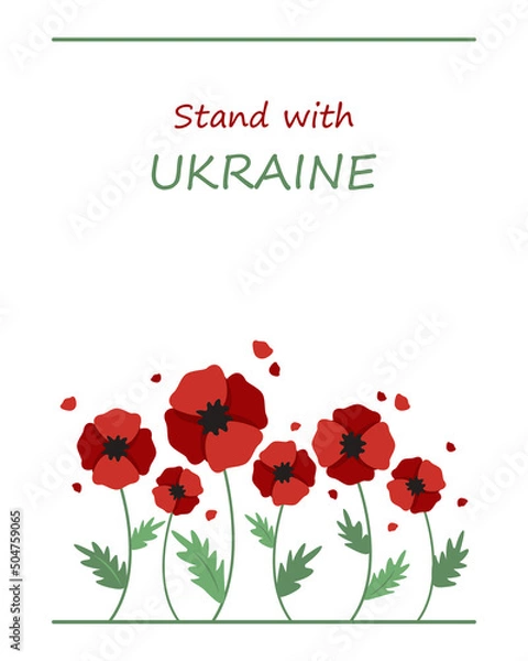 Obraz Vector illustration with poppies as a symbol of freedom in Ukraine. Stand with Ukraine. Pray for Ukraine peace. 