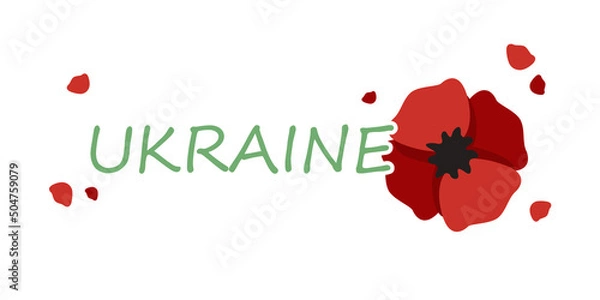 Obraz Banner with poppies as a symbol of freedom in Ukraine on white background. Stand with Ukraine. Pray for Ukraine peace. 