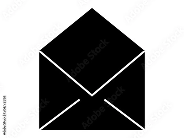 Obraz メールアイコン　開封　シルエット　白黒　イラスト