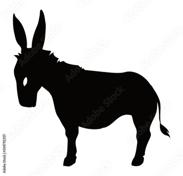 Fototapeta View of black donkey's silhouette over white background, Vector illustration