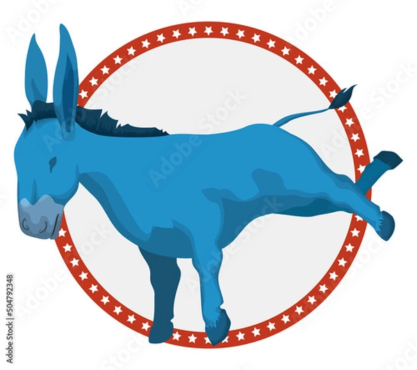 Fototapeta American button with starry frame and blue donkey for elections, Vector illustration