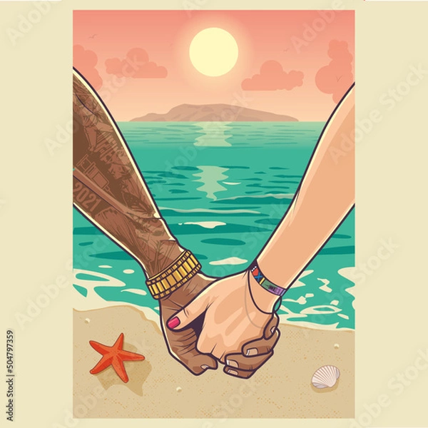Obraz Couple holding hands on the beach