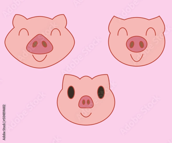 Fototapeta Adorable pigs heads vector set