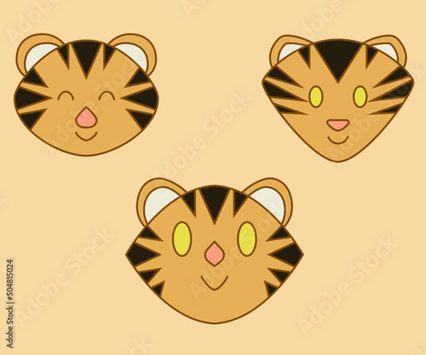 Fototapeta Adorable tigers heads vector set
