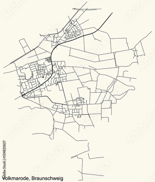 Fototapeta Detailed navigation black lines urban street roads map of the VOLKMARODE DISTRICT of the German regional capital city of Braunschweig, Germany on vintage beige background