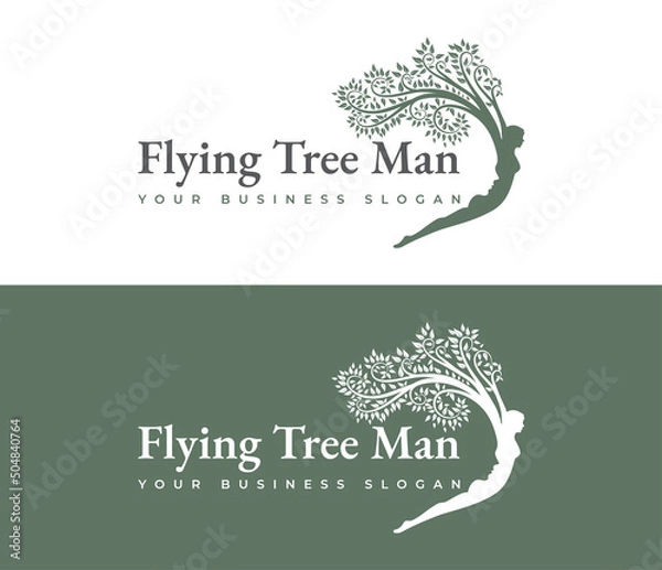 Fototapeta Flying tree human logo vector design