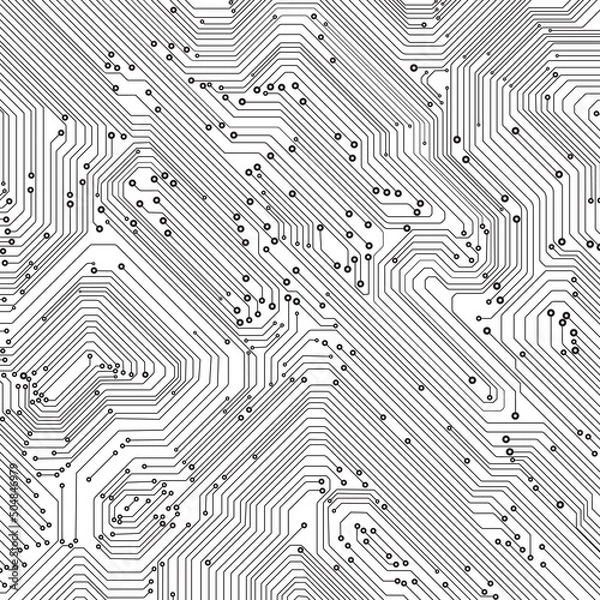 Fototapeta Circuit Board Technology Minimal Simple Lines Pattern Concept Vector Background. Grayscale Color Abstract PCB Trace Data Infographic Design Illustration.