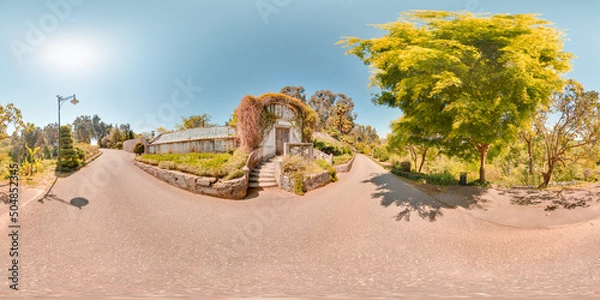 Fototapeta Botanical garden Georgia Batumi blue sky trees spring with 3D spherical panorama with 360 degree viewing angle Ready for virtual reality in vr Full equirectangular projection Beautiful background