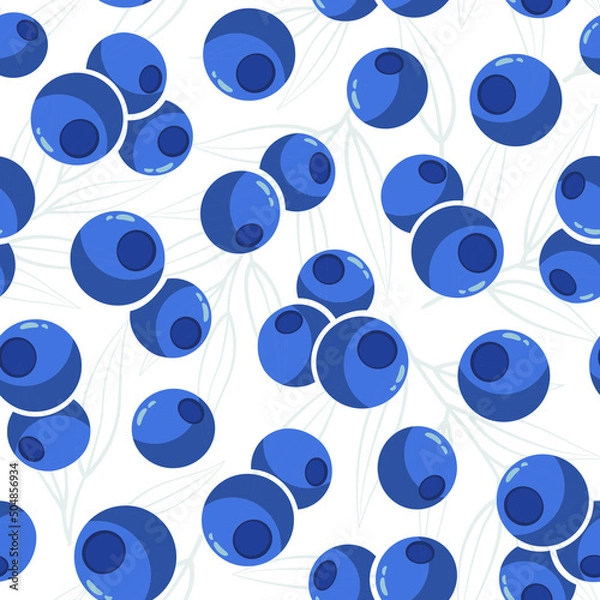 Fototapeta Seamless pattern with blueberries; ripe large blueberry for wrapping paper, packaging, fabric, textile and other design. Vector illustration.