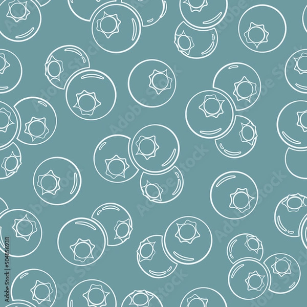 Fototapeta Seamless pattern with blueberries; hand drawing vector large blueberry on blue background for wrapping paper, packaging, fabric, textile and other design. 