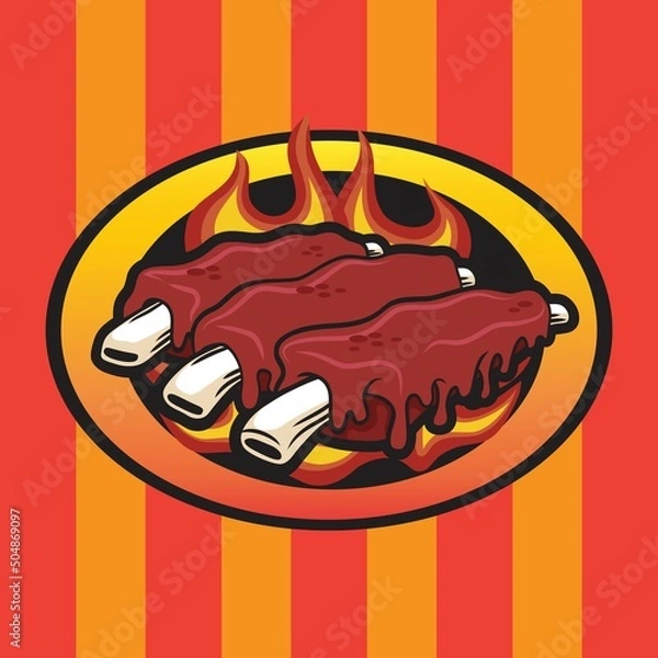 Obraz BBQ Ribs Logo Vector Design