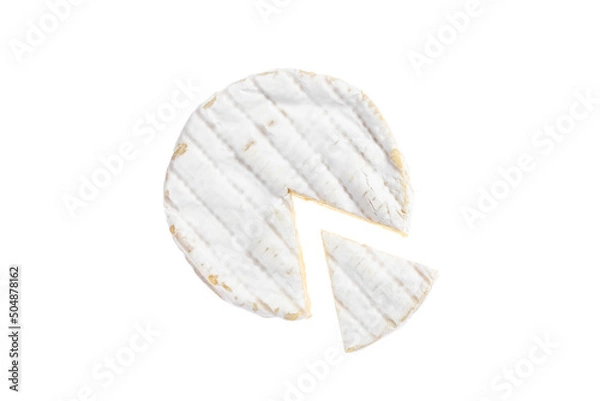 Obraz Piece of camembert cheese isolated on white background. From top view, soft brie cheese.