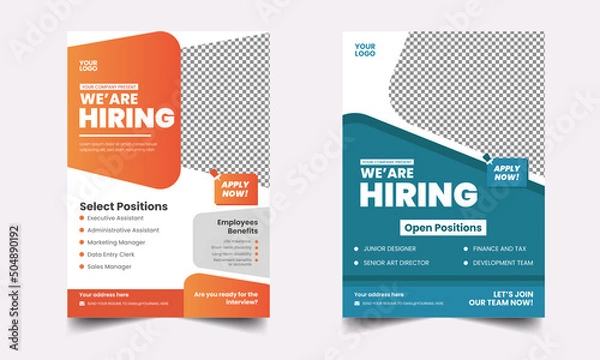 Fototapeta We are hiring flyer design. We are hiring Job advertisement flyer template. Hiring employee poster leaflet design