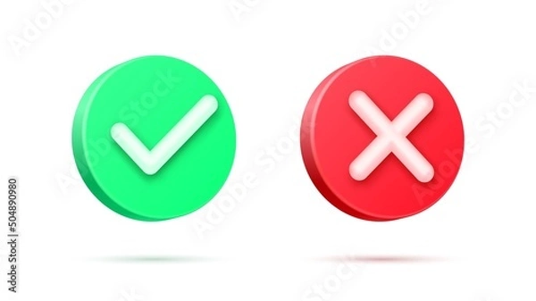 Obraz Realistic 3d check mark right and wrong button