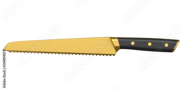 Fototapeta Chef's kitchen knife with a wooden handle isolated on white background.