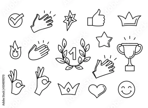 Obraz Linear icon set, good job symbols, school marks, icons for successful work and win