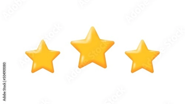 Fototapeta Three realistic 3d yellow glossy rating stars