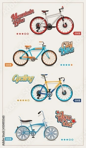 Obraz bicycle set, vector background