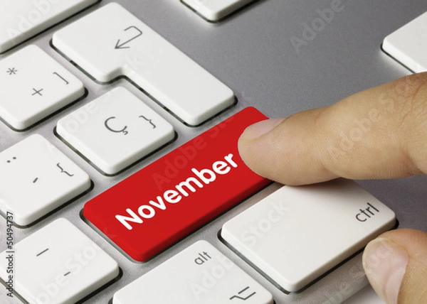 Fototapeta November calendar keyboard key finger