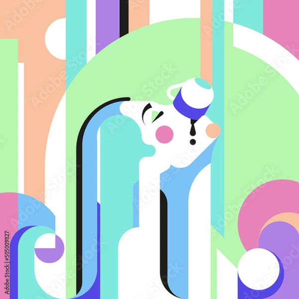 Fototapeta Colorful illustration of a coffee lover in an abstract geometric style